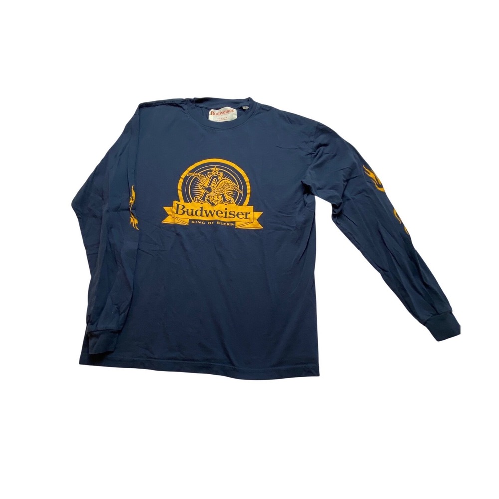 PacSun Budweiser King of Beers Long Sleeve Graphic T-Shirt Navy Blue Mens Medium